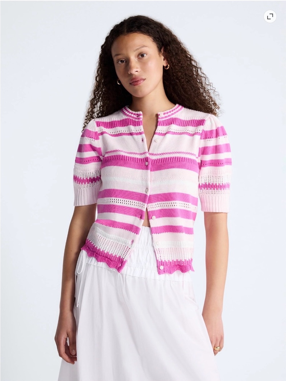 Free Assembly Women’s Textured Stripe Cardigan Sweater w/ Short Puff Sleeves